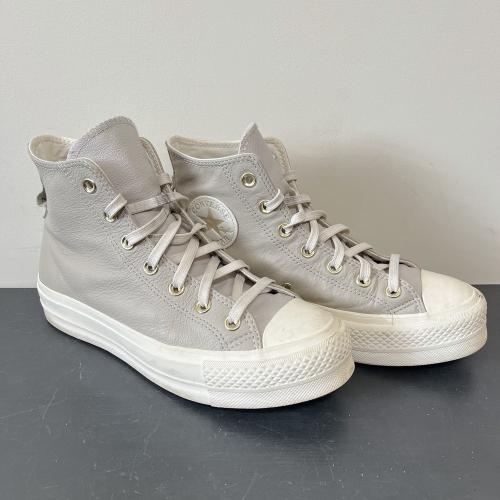 Converse Chuck Taylor All Star Lift Platform High String Beige Leather Womens 8